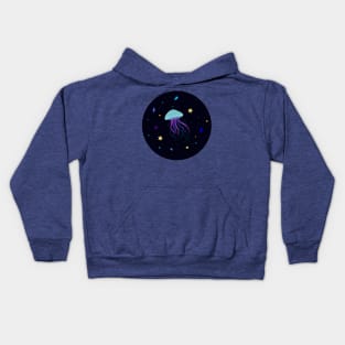 Light blue Jelly Fish in dark ocean artwork, deep ocean creatures , star fish , sparky ocean jelly fish , sea rocks Kids Hoodie